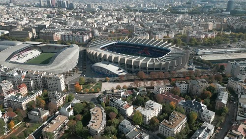 Parc des Princes, PSG Stadium Tour in Paris, France. Aerial drone panoramic view photo