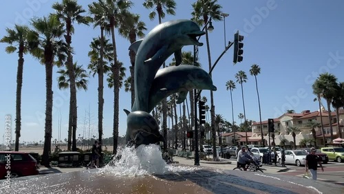 Close-up of the Dolphin Fountain at Stearns Wharf in Santa Barbara, California, USA