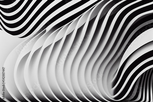 Abstract geometric op art pattern. Abstract grayscale wave background. Hypnotic pattern, psychedelic, op art, optical illusion. Modern design, graphic texture. Digital art 