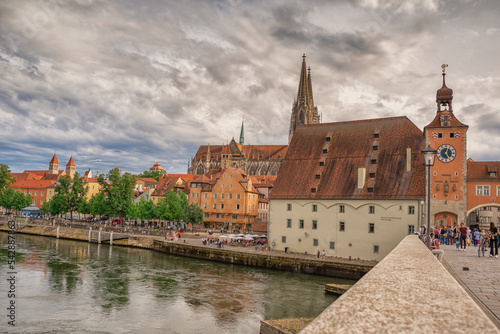 a beautiful view on a sunny day in the german city of regensburg