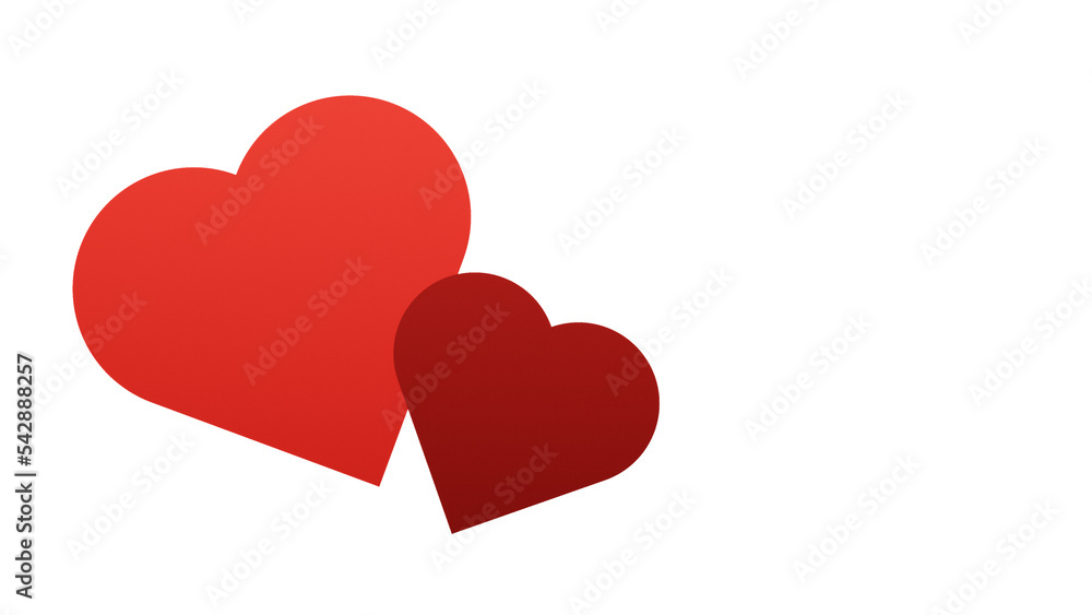 Two red hearts isolated on white background with copy space for text