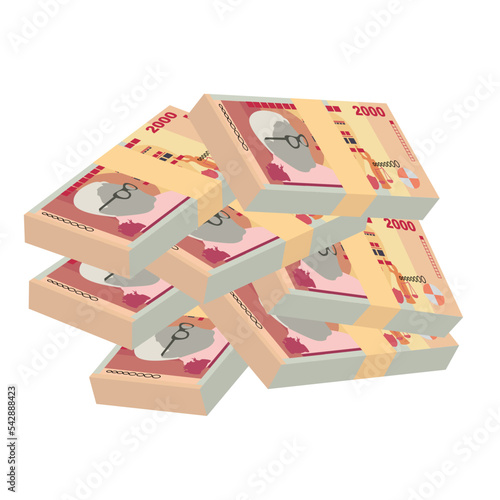 Mauritius Rupee Vector Illustration. Mauritian money set bundle banknotes. Paper money 2000 MUR. Flat style. Isolated on white background. Simple minimal design.