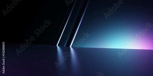 3d rendering of purple and blue abstract geometric background. Scene for advertising, technology, showcase, banner, game, sport, cosmetic, business, metaverse. Sci-Fi Illustration. Product display