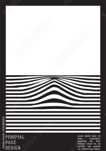 Geometrical Poster Design with Optical Illusion Effect.  Minimal Psychedelic Cover Page Collection. Monochrome Wave Lines Background. Fluid Stripes Art. Swiss Design. Vector Illustration for Placard.