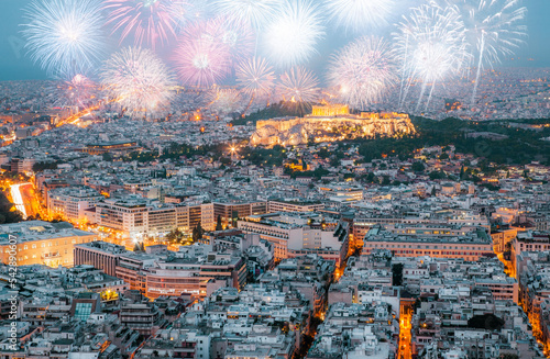 fireworks over Athens new year celebrations