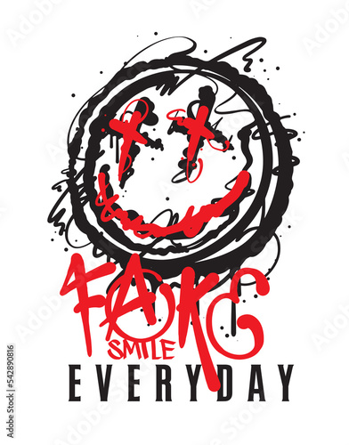 happy face ink illustration with graffiti style typography with slogan and wordings