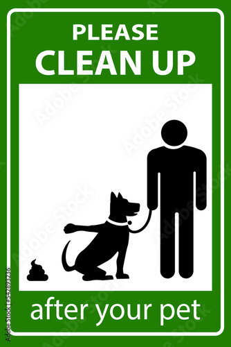 Please clean after your pet vector label isolated on green background