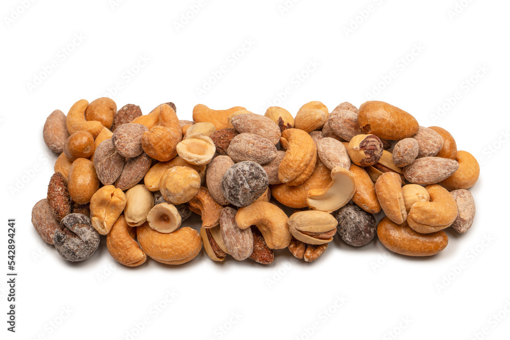 A group of almonds, pistachios, walnuts, macadamia, cashews. A group of almonds, pistachios, walnuts, macadamia, cashews.