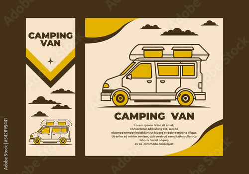 Vintage art illustration of a camper van car