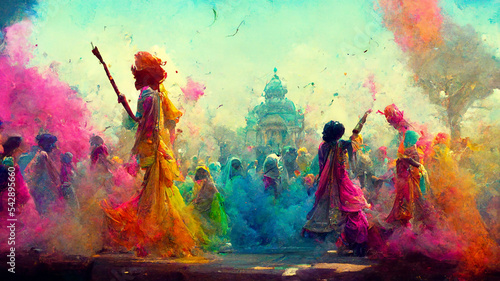 people celebrating for holi festival of colour in nepal , india illustation design