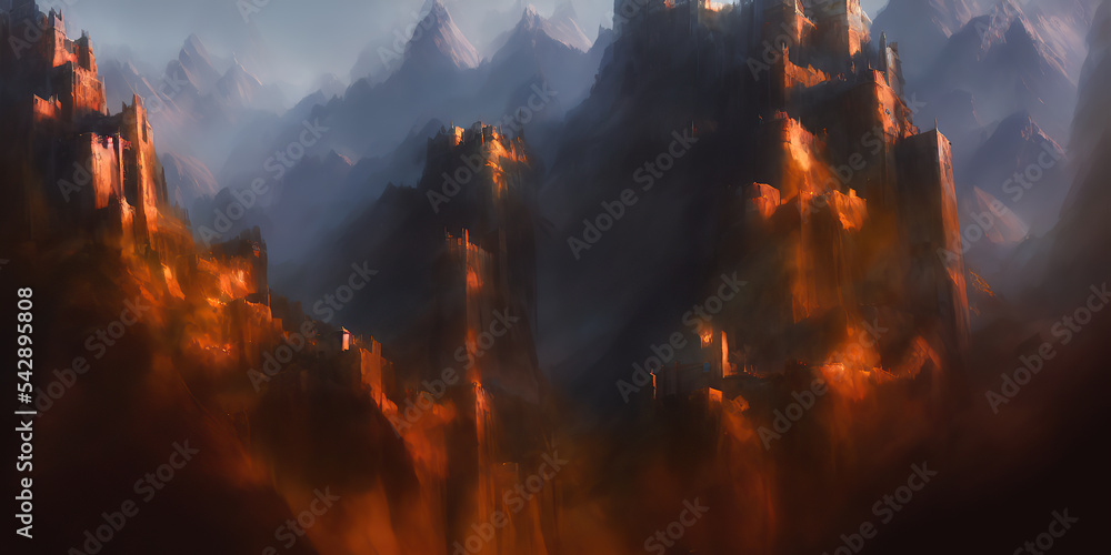 Fantasy mountain fortress. Digital illustration. Fantasy mountain fortress. Digital illustration.