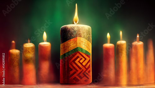 Kwanzaa holiday concept with a candle on blurred background photo
