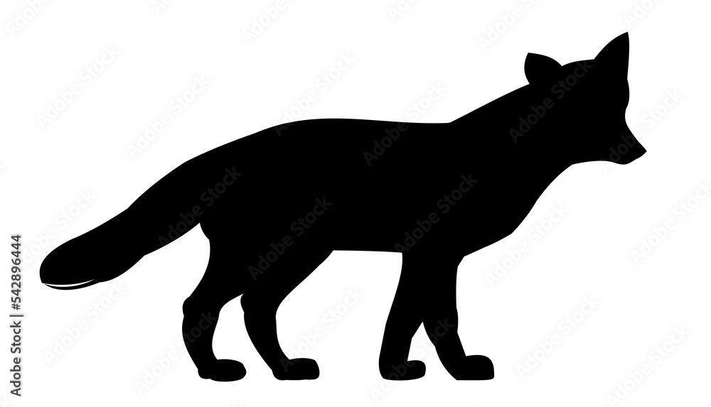 Fox is standing. Animal silhouette. Wild life picture. Isolated on white background. Vector.