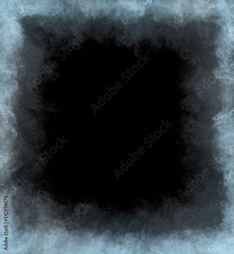 A frame of a frosty pattern  on a black background. A frame with an abstract ice structure allows you to apply or add a frost effect. Frost on the glass, freezing effect
