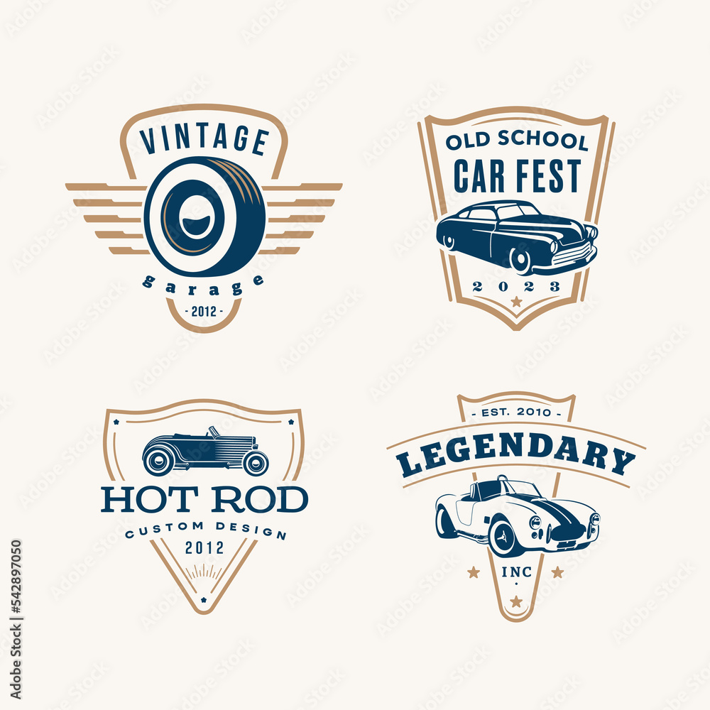 Set of label templates. Vintage style vector illustration element for retro design label. Logo Suitable for garage, shops, tires, car wash, car restoration, repair and racing.
