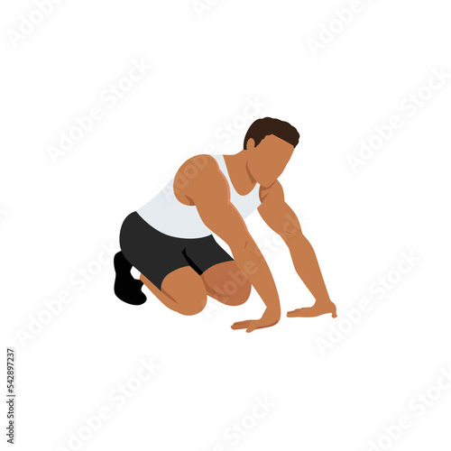 Man doing kneeling wrist or forearm stretch. Flat vector illustration isolated on white background