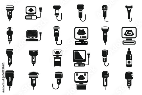 Sonograph icons set simple vector. Clinic device. Doctor diagnosis
