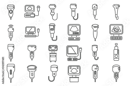 Sonograph icons set outline vector. Clinic device. Doctor diagnosis