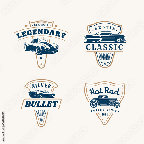 Set of label templates. Vintage style vector illustration element for retro design label. Logo Suitable for garage, shops, tires, car wash, car restoration, repair and racing.
