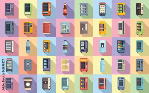 Drink machine icons set flat vector. Water plastic. Cooler bottle