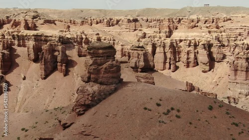 Iconic desert look of Charyn Canyon in Kazakhstan, aerial drone view photo