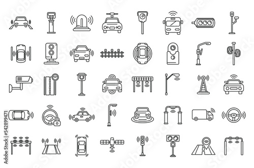 Road sensors icons set outline vector. Safety traffic. System control