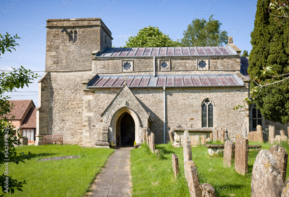 Old church with graveyard in Preston Bissett, Buckinghamshire UK