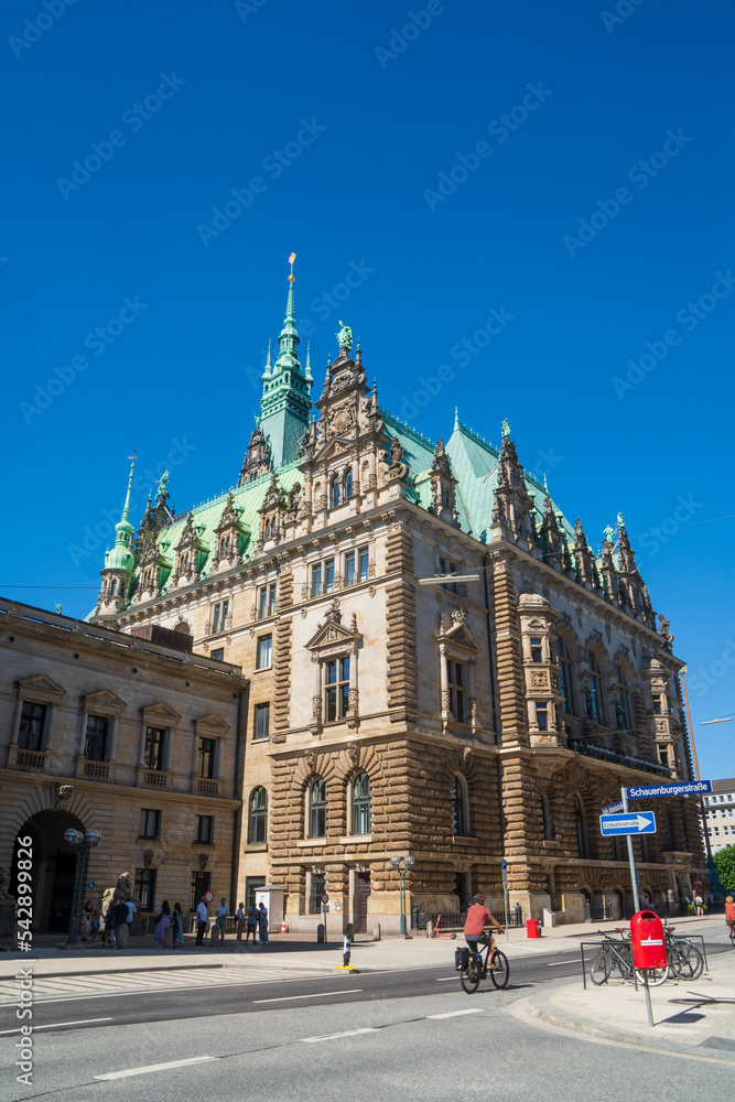 View of Hamburg City Hall (German: Hamburger Rathaus), seat of local government of Hamburg, Germany