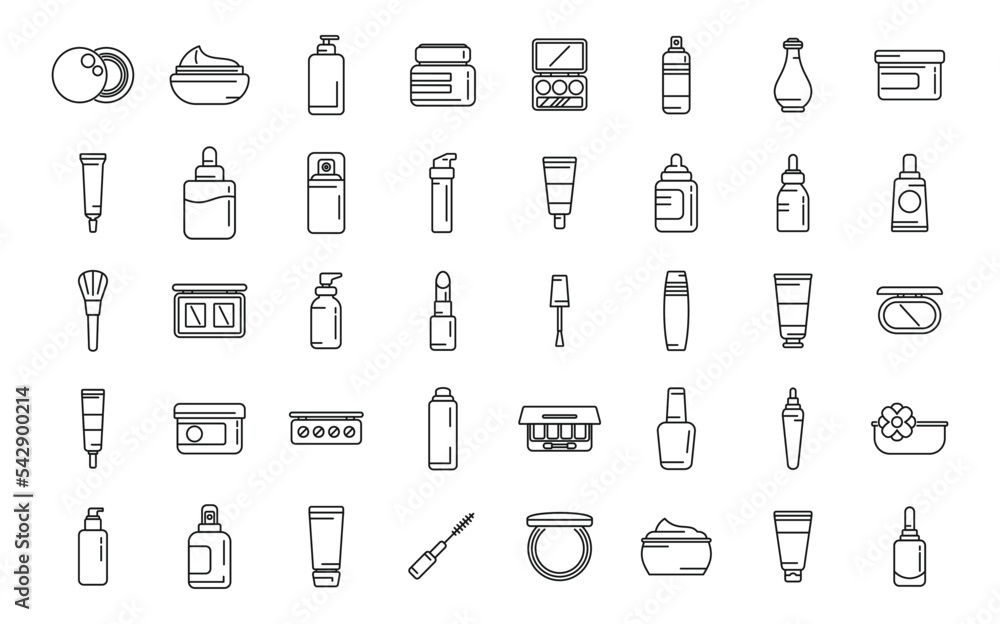 Korean cosmetics icons set outline vector. Aloe avocado. Bio mask Korean cosmetics icons set outline vector. Aloe avocado. Bio mask