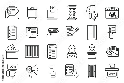Polling booth icons set outline vector. Ballot box. Choice election