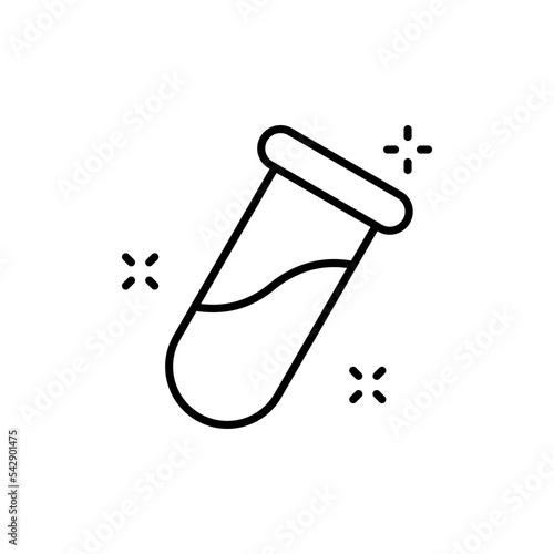 Test tube with liquid line icon. Chemistry, laboratory analysis, virus test, covid, coronavirus, reagents, laboratory assistant, medical research, antibiotic. Science concept. Vector line icon