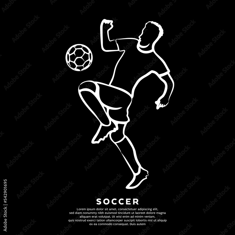 Abstract line drawing of football player isolated on black background