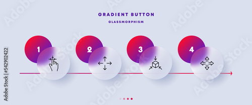Zoom in and out arrows set icon. Navigation, moving cursor, move, three dimensional cube, hand, control, full screen, maximize, minimize, view, player. Technology concept. Glassmorphism style