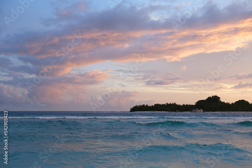 Beautiful sunset time at Rashdoo, Maldives. Rasdhoo is an inhabited island of the Maldives. It is also the capital of the Alif Alif Atoll administrative division. photo