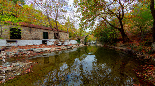 Ayazma National Park in Ida Mountains and streams flowing under the bridge photo