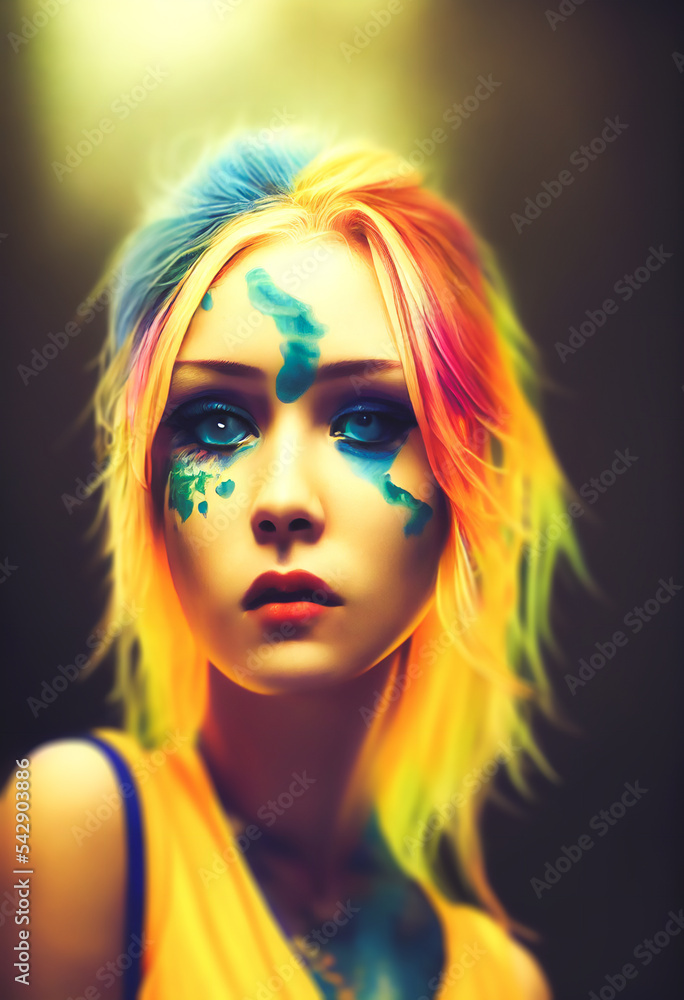 Beautiful alluring young girl with yellow hair concept character creation 