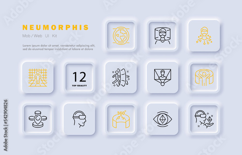 Virtual reality set icon. Hologram, augmented reality, technologies future, metaverse, teleport, portal, artificial intelligence, vr helmet, cryptocurrency, cyberspace, Neural networks. Neomorphism