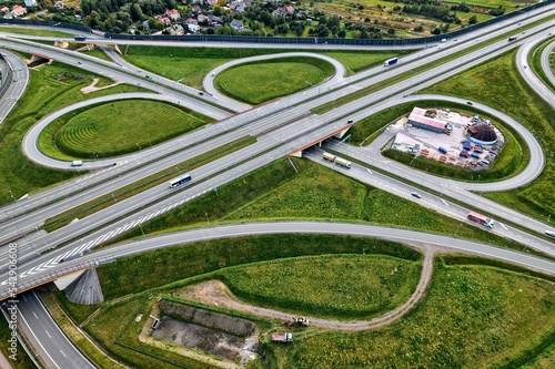 Obraz na płótnie Communication nodes on the S7 expressway in Poland as seen from the air from a drone w salonie