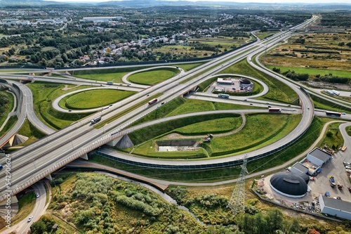 Communication nodes on the S7 expressway in Poland as seen from the air from a drone