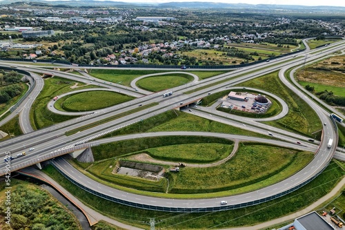 Obraz na płótnie Communication nodes on the S7 expressway in Poland as seen from the air from a drone w salonie