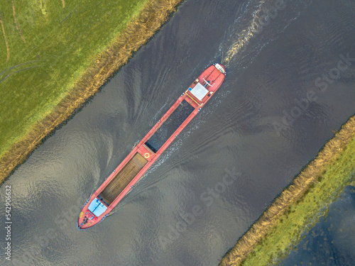Bild auf Leinwand Moving Inland freight ship Aerial view