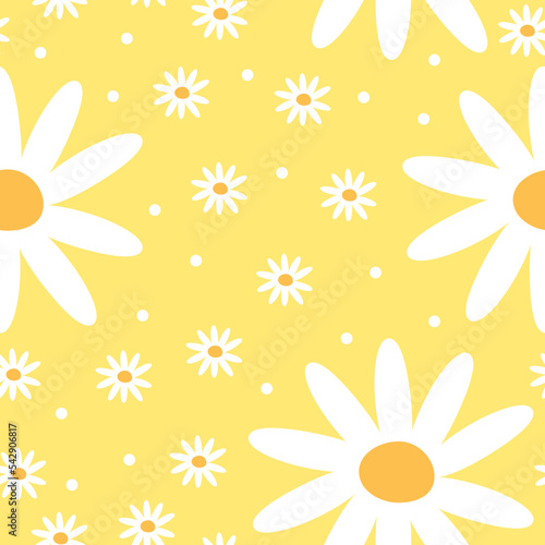 Seamless pattern with large and small daisies on a yellow background