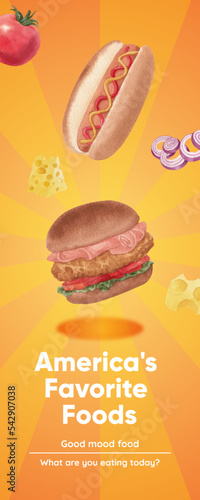 Infographic template with American fastfood concept, watercolor style