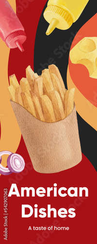 Infographic template with American fastfood concept, watercolor style