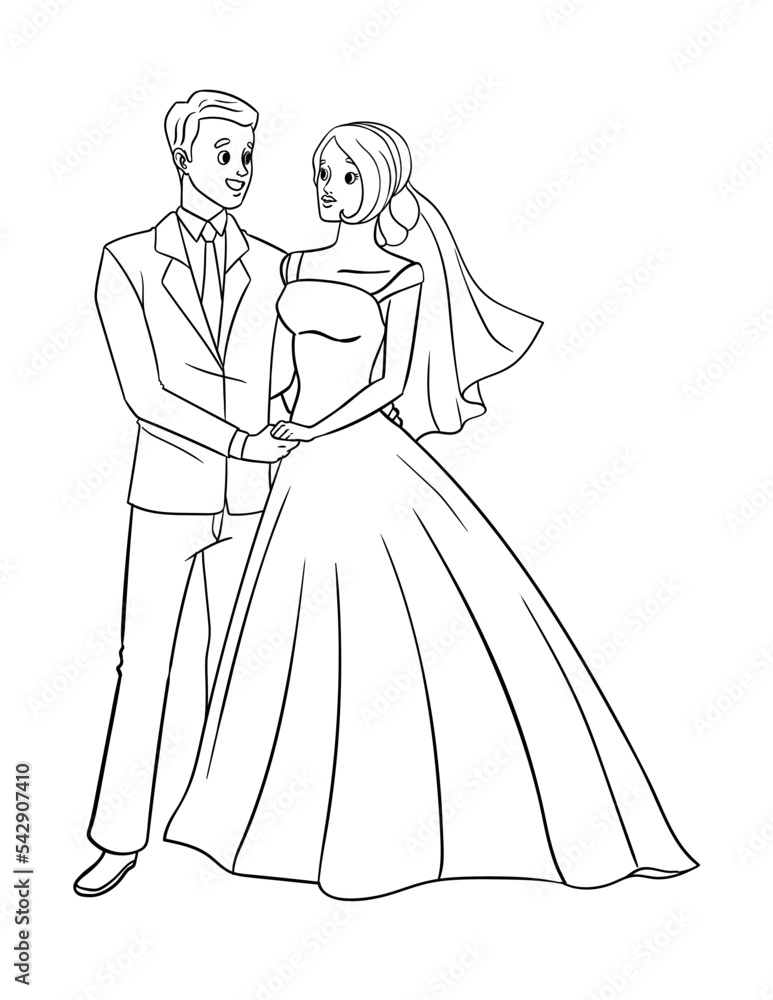 Wedding Groom And Bride Isolated Coloring Page