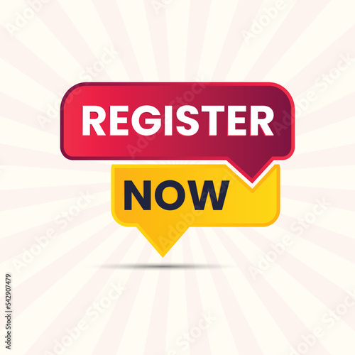 register now speech bubble label