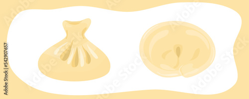 Khinkali and dumplings. Traditional meat dishes. Vector realistic illustration of dumplings and khinkali 