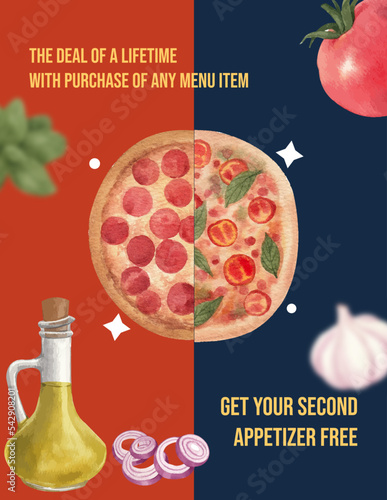 Poster template with American fastfood concept, watercolor style