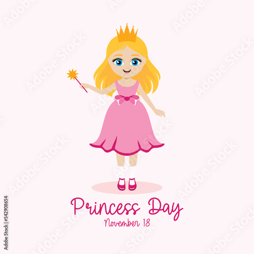 National Princess Day vector. Cute little girl in a princess dress icon vector. Happy princess in a pink dress drawing. November 18. Important day