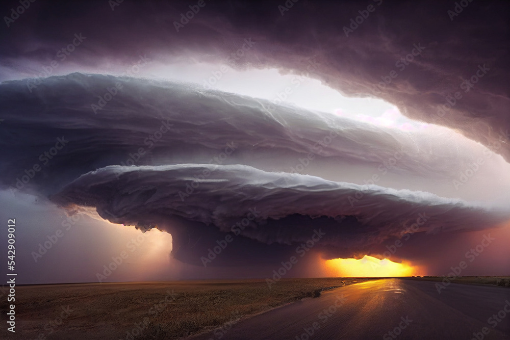 Supercell storm, weather, climate change, nature. 3d illustration 2